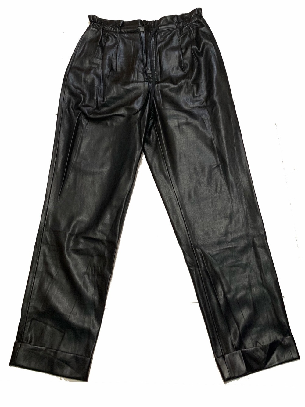 Alice + Olivia Black Faux Leather pleated pants